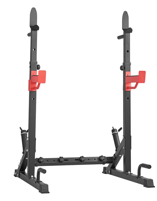 Load image into Gallery viewer, VEVOR Squat Stand Power Rack, Multi-Functional Barbell Rack with Hook, Weight Plate Storage Attachment, Adjustable Free Bench Press Stands, Max Load 600 Lbs Steel Exercise Squat Stand for Gym/Home Gym
