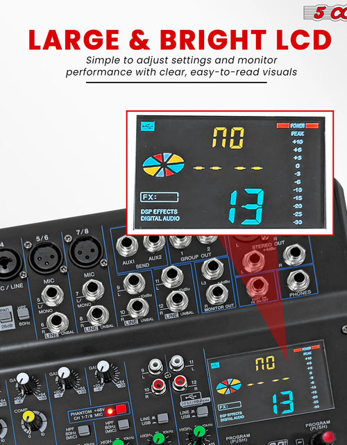 Load image into Gallery viewer, 5Core Audio DJ Mixer 12 Channel Sound Board Console W 99 DSP Effect 48V Phantom Power
