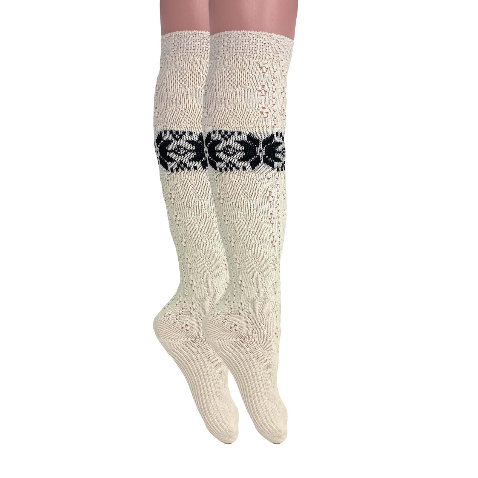 1 Pair Women’S Cotton Knee-High Knitted Lace Socks – Soft, Elegant & Breathable – Size 5-10