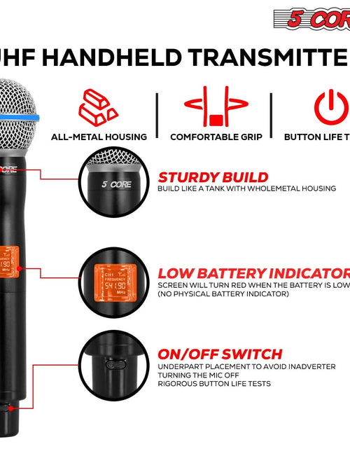 Load image into Gallery viewer, 5 Core Wireless Microphone System 6 Channel UHF Portable Receiver W 6 Cordless Dynamic Mic 492F Range
