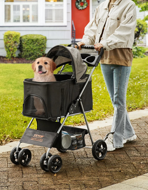 Load image into Gallery viewer, VEVOR Pet Stroller, 4 Wheels Dog Stroller Rotate with Brakes, 35Lbs Weight Capacity, Puppy Stroller with Detachable Carrier, Storage Basket and Cup Holder, for Dogs and Cats Travel, Black+Dark Grey
