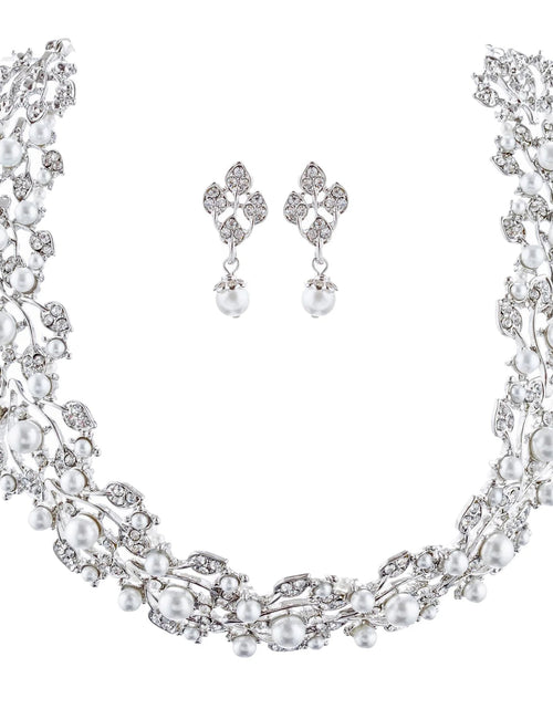 Load image into Gallery viewer, Bridal Wedding Jewelry Set Rhinestone Pearl Leaf White
