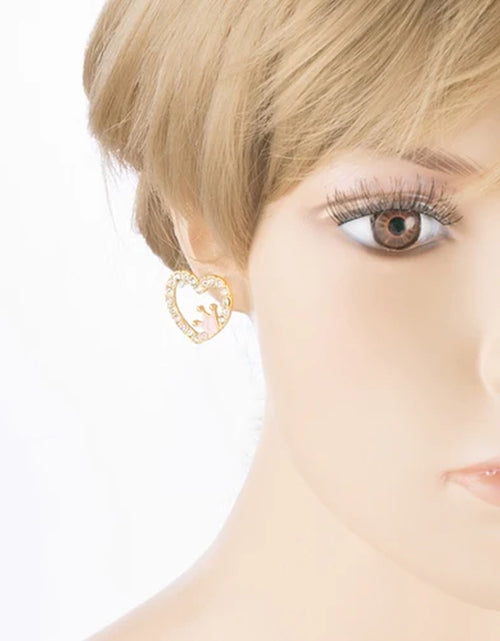 Load image into Gallery viewer, Sparkle Heart Shape with Crown Fashion Medium Stud Earrings Valentine Love Gold
