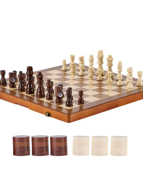 Load image into Gallery viewer, VEVOR Magnetic Wooden Chess Set, 15 Inch 2-IN-1 Chess Checkers Game Set, Folding Chess Board Games for Adults Kids, 2 Queens Portable Travel Gift Chess Set for Tournament Professional Beginner
