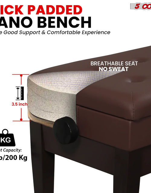 Load image into Gallery viewer, 5CORE Duet Piano Bench W Storage for Two Wooden Adjustable Keyboard Stool - Adults &amp; Kids
