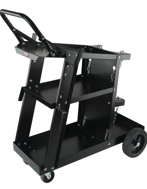 Load image into Gallery viewer, VEVOR Welding Cart, 3-Tier Welder Cart Heavy Duty with 400 Lbs Weight Capacity, 360¡Ã Swivel Wheels, Tank Storage Safety Chains, Rolling MIG Welder Cart for TIG, ARC, MMA, Plasma Cutter Welding Machine
