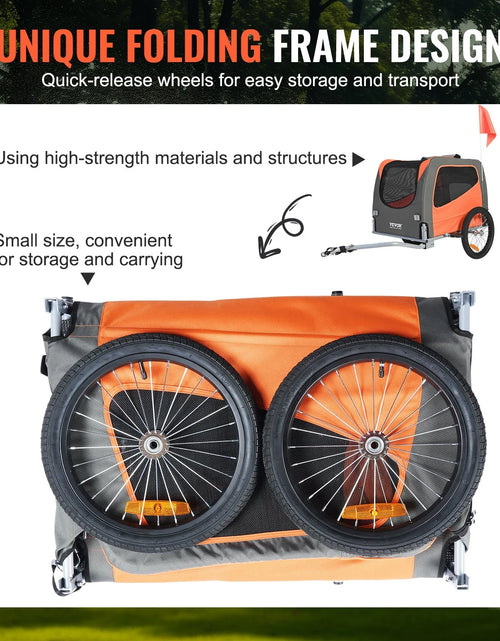 Load image into Gallery viewer, VEVOR Dog Bike Trailer, Supports up to 66 Lbs, Pet Cart Bicycle Carrier, Easy Folding Frame with Quick Release Wheels, Universal Bicycle Coupler, Reflectors, Flag, Collapsible to Store, Orange/Gray
