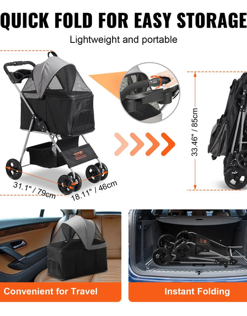 Load image into Gallery viewer, VEVOR Pet Stroller, 4 Wheels Dog Stroller Rotate with Brakes, 35Lbs Weight Capacity, Puppy Stroller with Detachable Carrier, Storage Basket and Cup Holder, for Dogs and Cats Travel, Black+Dark Grey
