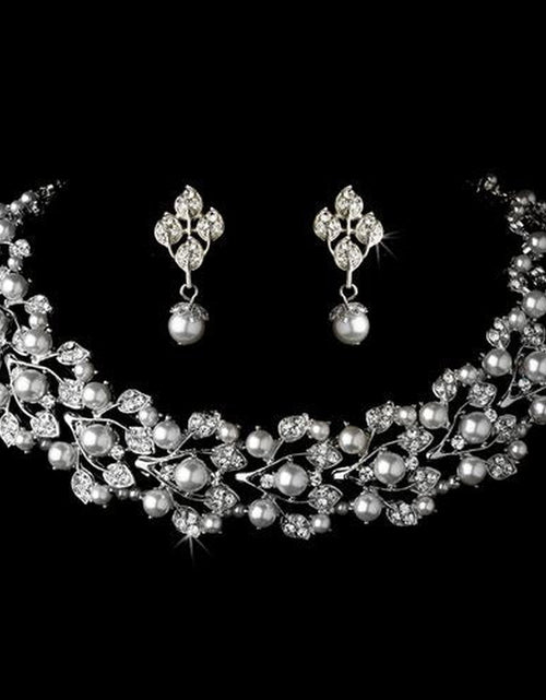 Load image into Gallery viewer, Bridal Wedding Jewelry Set Rhinestone Pearl Leaf White
