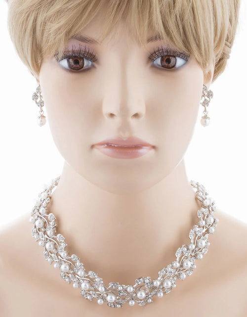 Load image into Gallery viewer, Bridal Wedding Jewelry Set Rhinestone Pearl Leaf White
