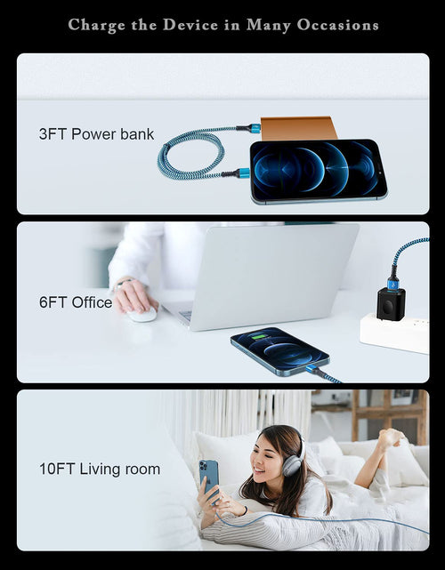 Load image into Gallery viewer, Rapid Charging Iphone Cable, Apple MFI Certified Extension Charging USB Wire, Long Braided Data Sync Transfer Power Line for Iphone 14 13 12 11 Pro Max/10/Xs/Xr/Se, USB to Lightning Cord 10FT | 2Pcs
