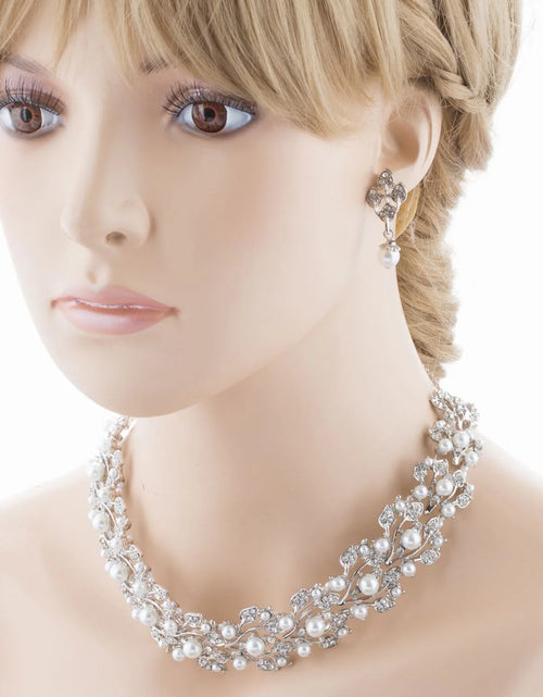 Load image into Gallery viewer, Bridal Wedding Jewelry Set Rhinestone Pearl Leaf White
