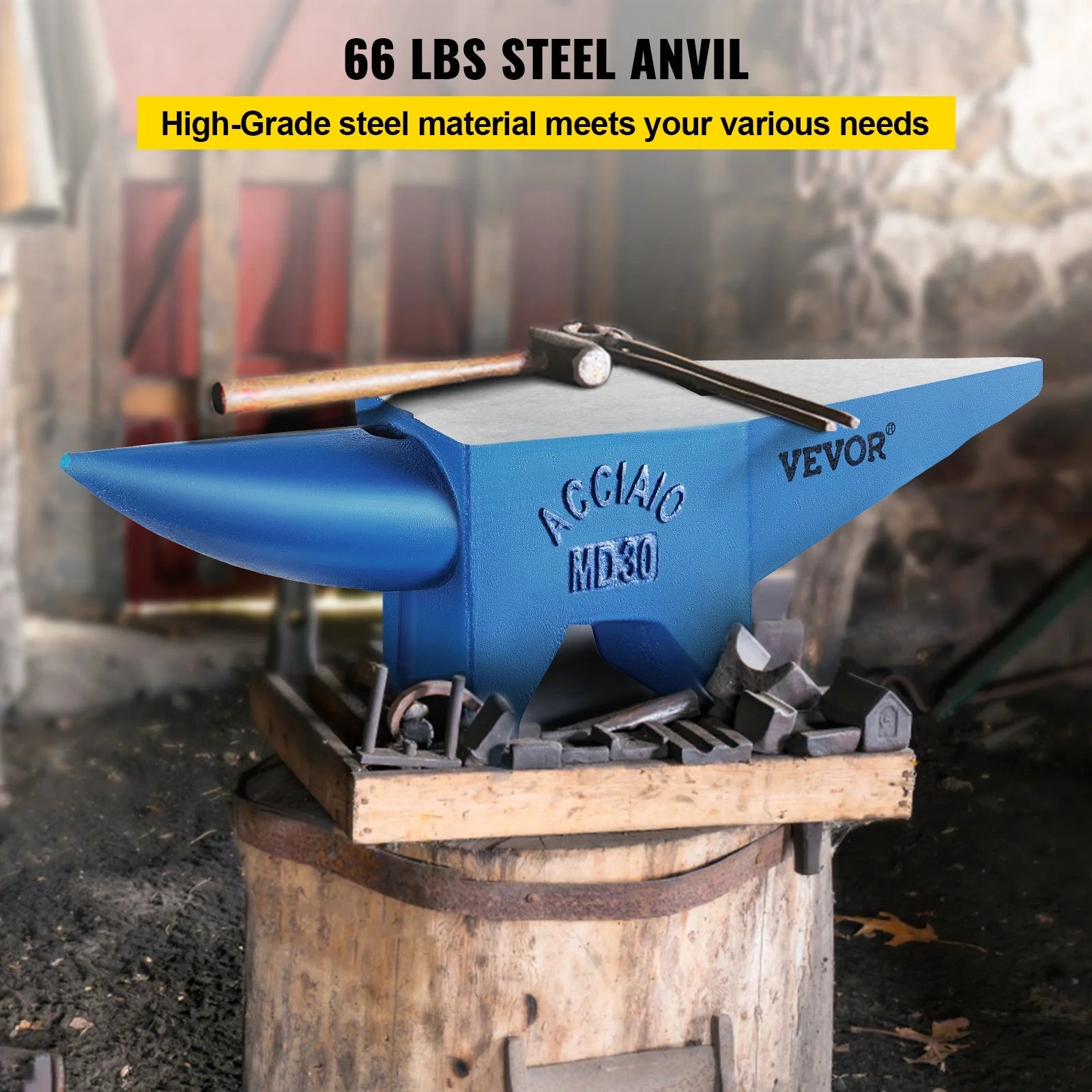VEVOR Pro Horn Anvil , 30KG/66.1LBS Weight Steel Anvil Blacksmith Blacksmith Anvil, Portable Rugged Cast Iron Anvil Blacksmith Anvil Stable Workbench Blacksmith Forge Anvil Tool