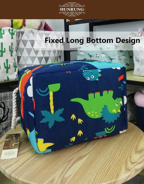 Load image into Gallery viewer, Rectangle Storage Basket Cute Canvas Organizer Bin for Pet/Children Toys, Books, Clothes Perfect for Rooms（Rec-Thick-Blue Forest Dinosaur XL）
