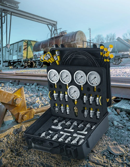 Load image into Gallery viewer, VEVOR Hydraulic Pressure Test Kit, 10/100/250/400/600Bar, 5 Gauges 13 Couplings 14 Tee Connectors 5 Test Hoses, Excavator Hydraulic Test Gauge Set with Carrying Case for Excavator Tractors Machinery
