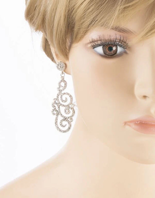Load image into Gallery viewer, Bridal Wedding Crystal Rhinestone Swirl Vintage Dangle Earrings Silver
