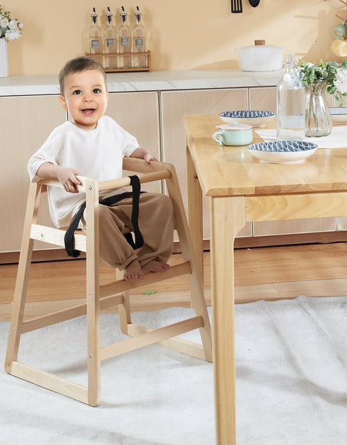 Load image into Gallery viewer, VEVOR Wooden High Chair for Babies &amp; Toddlers, Double Solid Wood Feeding Chair, Eat &amp; Grow Portable High Chair, Easy to Clean Baby Booster Seat, Compact Toddler Chair, Natural
