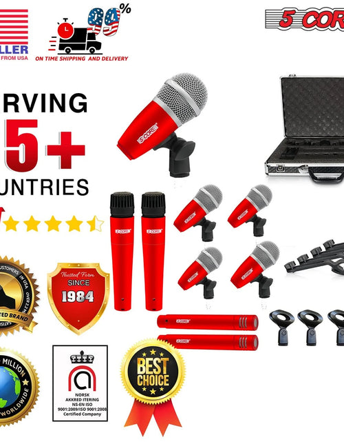 Load image into Gallery viewer, 5Core Drum Mic Kit 9 Pcs Kick Basstom Snare Dynamic Mics Instrument Microphone Set RED
