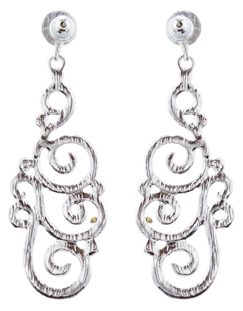 Load image into Gallery viewer, Bridal Wedding Crystal Rhinestone Swirl Vintage Dangle Earrings Silver

