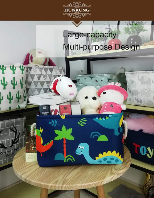 Load image into Gallery viewer, Rectangle Storage Basket Cute Canvas Organizer Bin for Pet/Children Toys, Books, Clothes Perfect for Rooms（Rec-Thick-Blue Forest Dinosaur XL）
