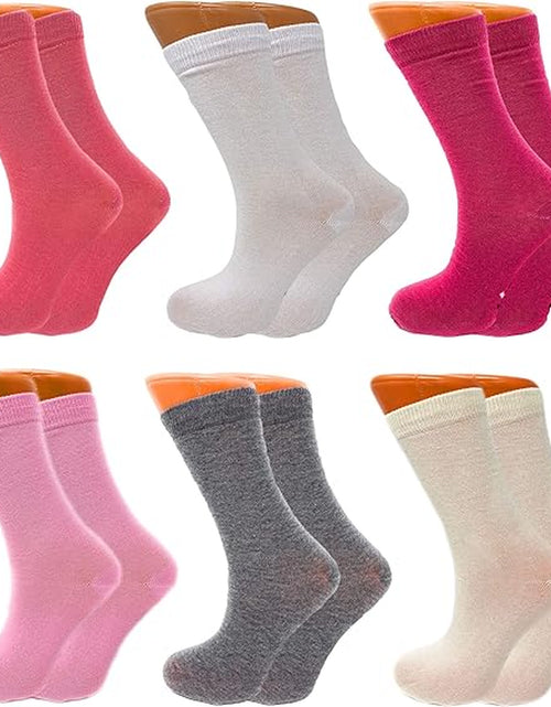 Load image into Gallery viewer, 6 Pairs Women’S Colorful Combed Cotton Crew Socks – Soft, Breathable &amp; Stylish – Size 9-11
