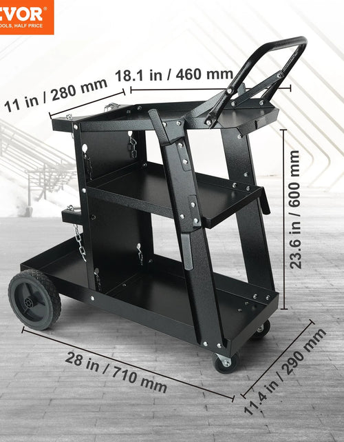 Load image into Gallery viewer, VEVOR Welding Cart, 3-Tier Welder Cart Heavy Duty with 400 Lbs Weight Capacity, 360¡Ã Swivel Wheels, Tank Storage Safety Chains, Rolling MIG Welder Cart for TIG, ARC, MMA, Plasma Cutter Welding Machine
